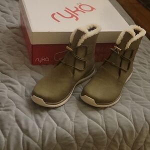 Ryka Olive Winter Boots with White Trim